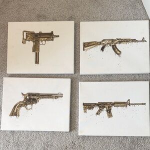 Set of Four Gold Gun Art  11x14 Canvases